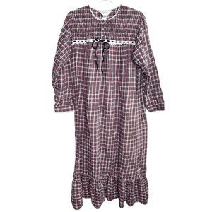 Amanda Stewart Country Flannel Night Gown Long Plaid Vintage 100% Cotton Red